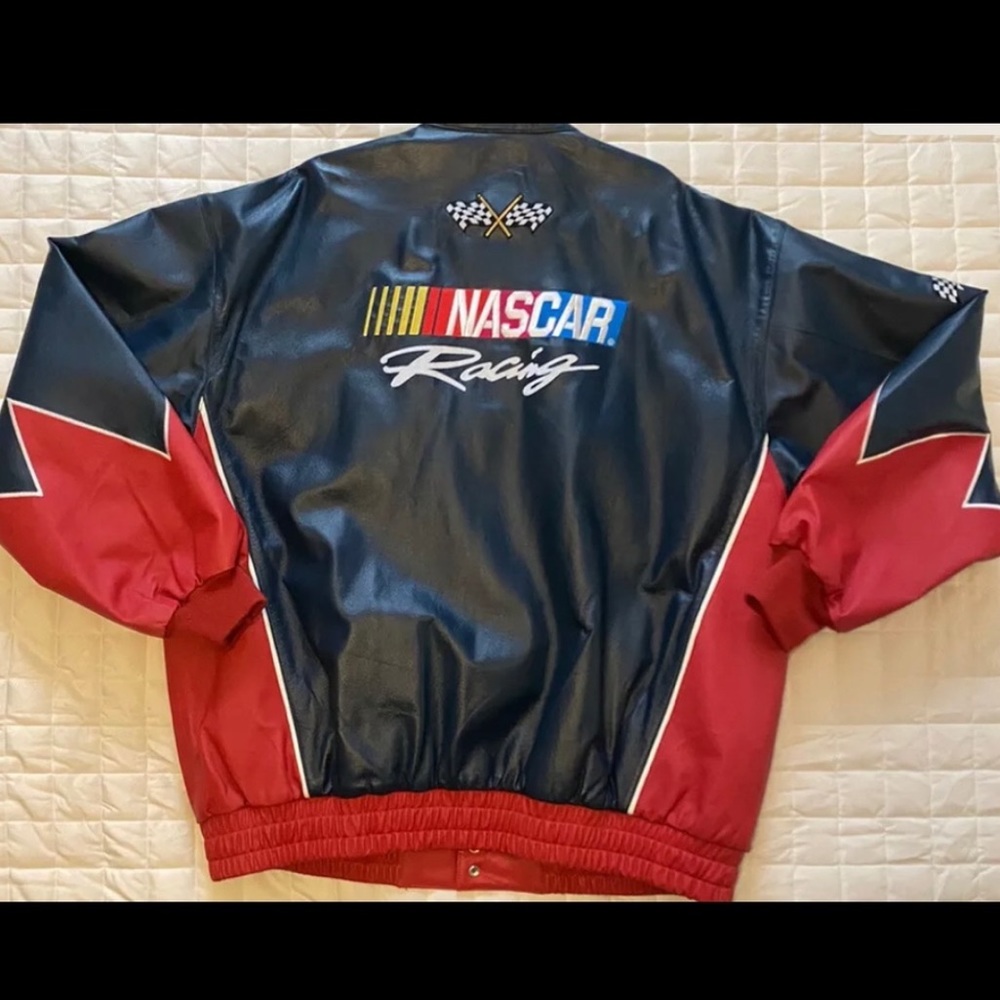 Chase Authentics NASCAR Oversized Racing Leather Jacket Snap Button Up